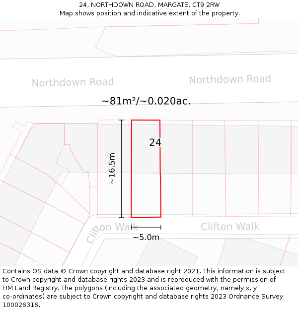 24, NORTHDOWN ROAD, MARGATE, CT9 2RW: Plot and title map