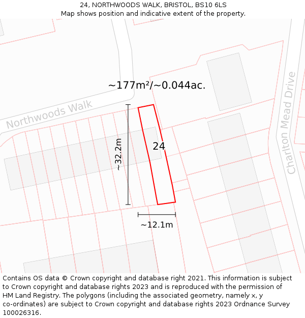 24, NORTHWOODS WALK, BRISTOL, BS10 6LS: Plot and title map