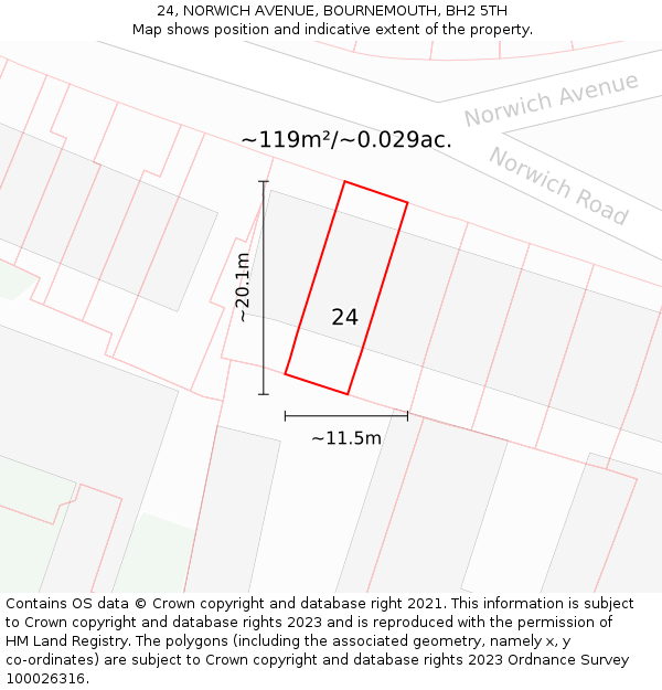 24, NORWICH AVENUE, BOURNEMOUTH, BH2 5TH: Plot and title map
