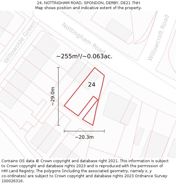 24, NOTTINGHAM ROAD, SPONDON, DERBY, DE21 7NH: Plot and title map