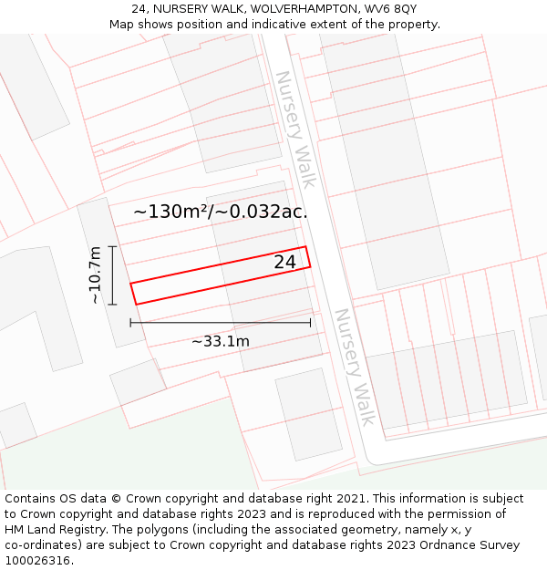 24, NURSERY WALK, WOLVERHAMPTON, WV6 8QY: Plot and title map