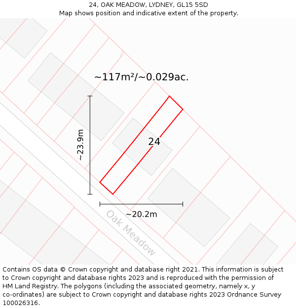 24, OAK MEADOW, LYDNEY, GL15 5SD: Plot and title map