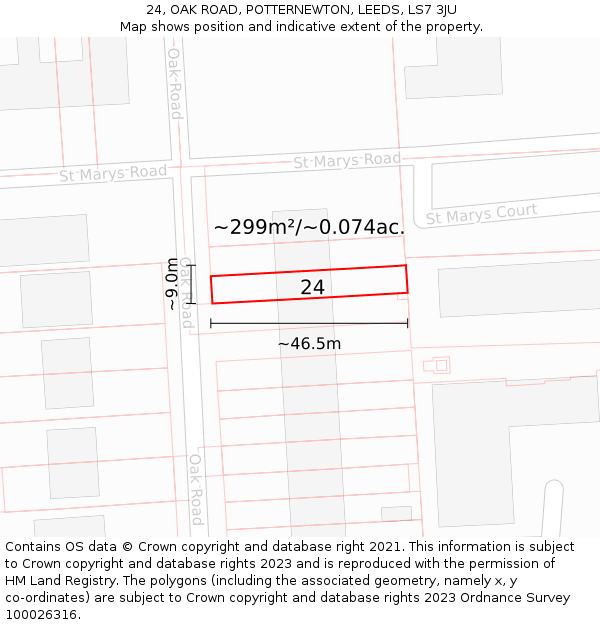 24, OAK ROAD, POTTERNEWTON, LEEDS, LS7 3JU: Plot and title map
