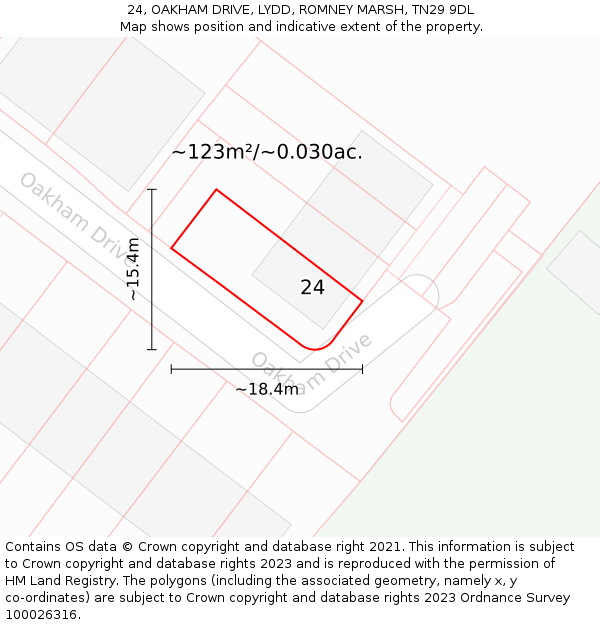 24, OAKHAM DRIVE, LYDD, ROMNEY MARSH, TN29 9DL: Plot and title map