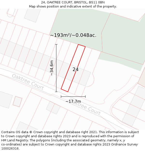 24, OAKTREE COURT, BRISTOL, BS11 0BN: Plot and title map