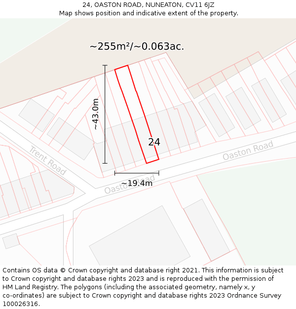 24, OASTON ROAD, NUNEATON, CV11 6JZ: Plot and title map