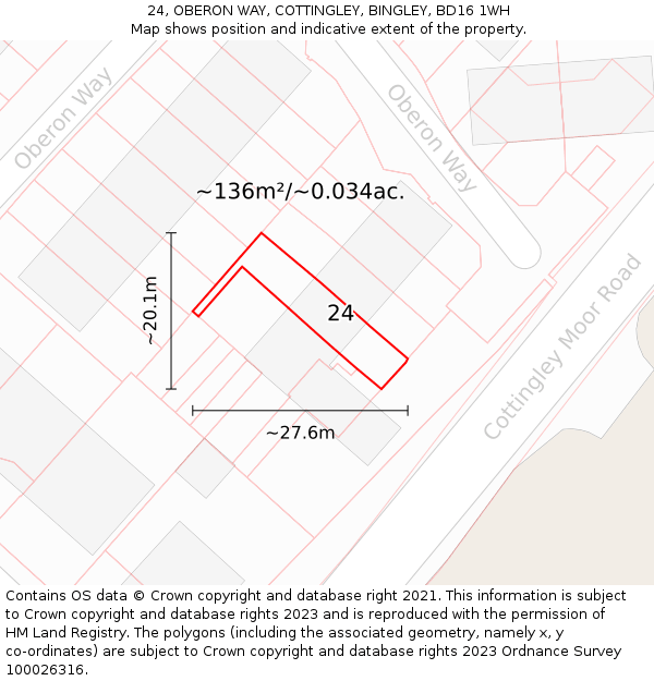 24, OBERON WAY, COTTINGLEY, BINGLEY, BD16 1WH: Plot and title map