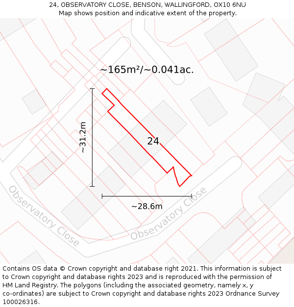 24, OBSERVATORY CLOSE, BENSON, WALLINGFORD, OX10 6NU: Plot and title map