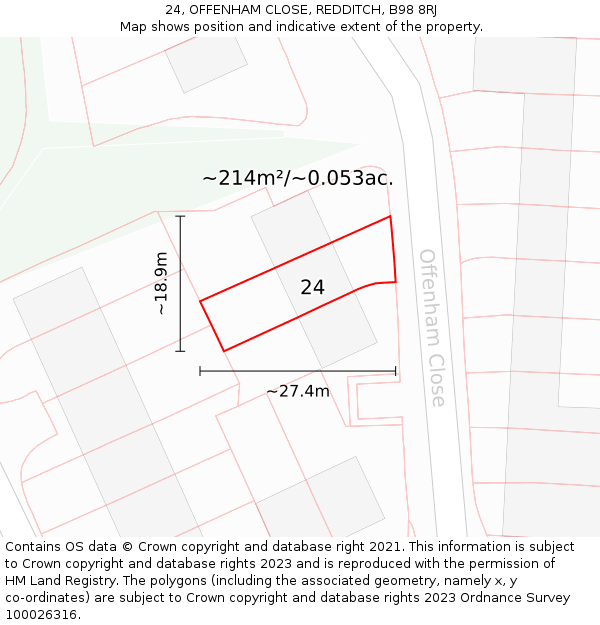 24, OFFENHAM CLOSE, REDDITCH, B98 8RJ: Plot and title map