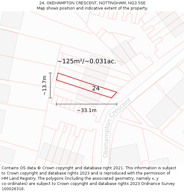 24, OKEHAMPTON CRESCENT, NOTTINGHAM, NG3 5SE: Plot and title map