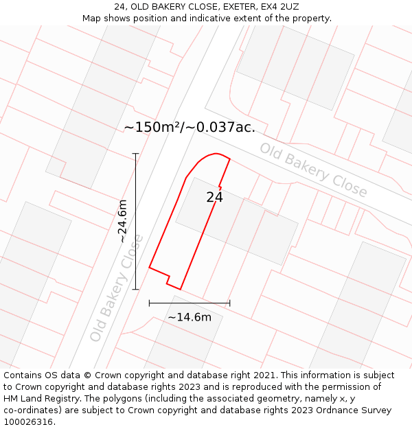24, OLD BAKERY CLOSE, EXETER, EX4 2UZ: Plot and title map