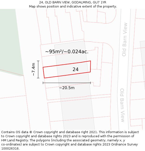 24, OLD BARN VIEW, GODALMING, GU7 1YR: Plot and title map