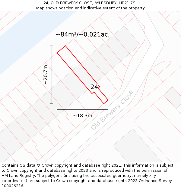 24, OLD BREWERY CLOSE, AYLESBURY, HP21 7SH: Plot and title map