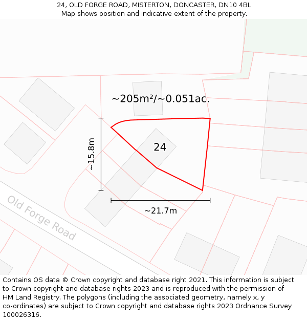 24, OLD FORGE ROAD, MISTERTON, DONCASTER, DN10 4BL: Plot and title map