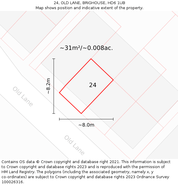 24, OLD LANE, BRIGHOUSE, HD6 1UB: Plot and title map