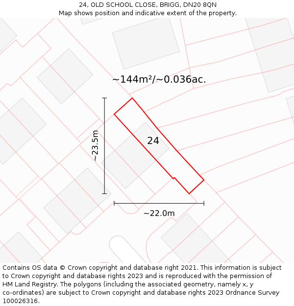 24, OLD SCHOOL CLOSE, BRIGG, DN20 8QN: Plot and title map
