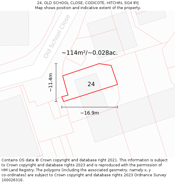 24, OLD SCHOOL CLOSE, CODICOTE, HITCHIN, SG4 8YJ: Plot and title map