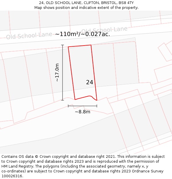 24, OLD SCHOOL LANE, CLIFTON, BRISTOL, BS8 4TY: Plot and title map