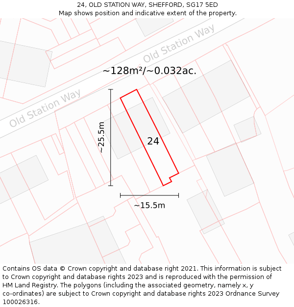 24, OLD STATION WAY, SHEFFORD, SG17 5ED: Plot and title map