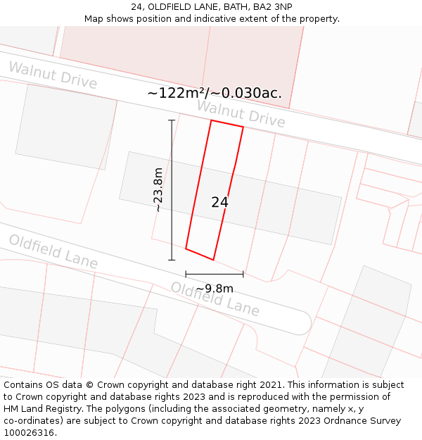 24, OLDFIELD LANE, BATH, BA2 3NP: Plot and title map