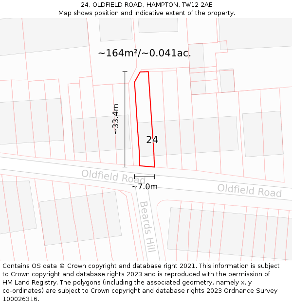 24, OLDFIELD ROAD, HAMPTON, TW12 2AE: Plot and title map
