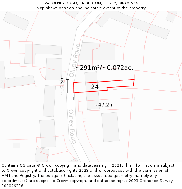 24, OLNEY ROAD, EMBERTON, OLNEY, MK46 5BX: Plot and title map