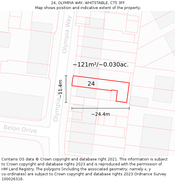 24, OLYMPIA WAY, WHITSTABLE, CT5 3FF: Plot and title map