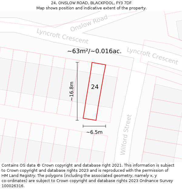 24, ONSLOW ROAD, BLACKPOOL, FY3 7DF: Plot and title map
