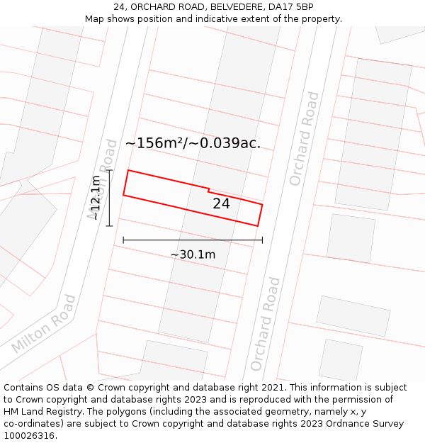 24, ORCHARD ROAD, BELVEDERE, DA17 5BP: Plot and title map