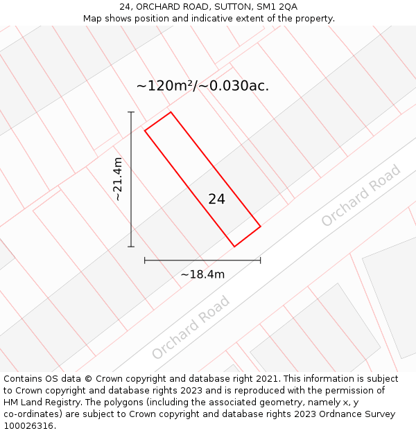 24, ORCHARD ROAD, SUTTON, SM1 2QA: Plot and title map