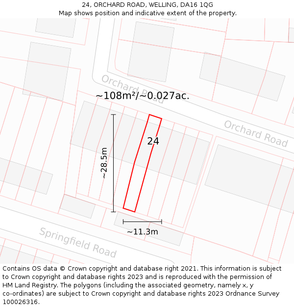 24, ORCHARD ROAD, WELLING, DA16 1QG: Plot and title map
