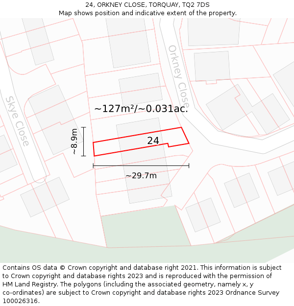 24, ORKNEY CLOSE, TORQUAY, TQ2 7DS: Plot and title map