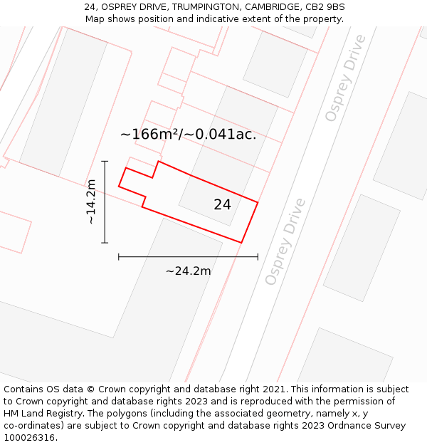 24, OSPREY DRIVE, TRUMPINGTON, CAMBRIDGE, CB2 9BS: Plot and title map