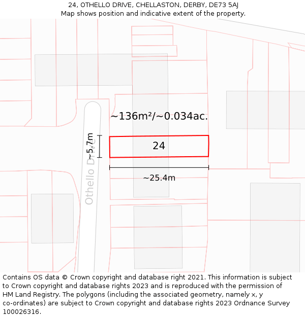 24, OTHELLO DRIVE, CHELLASTON, DERBY, DE73 5AJ: Plot and title map