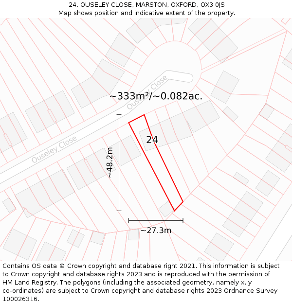24, OUSELEY CLOSE, MARSTON, OXFORD, OX3 0JS: Plot and title map