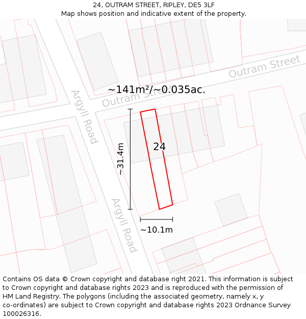 24, OUTRAM STREET, RIPLEY, DE5 3LF: Plot and title map