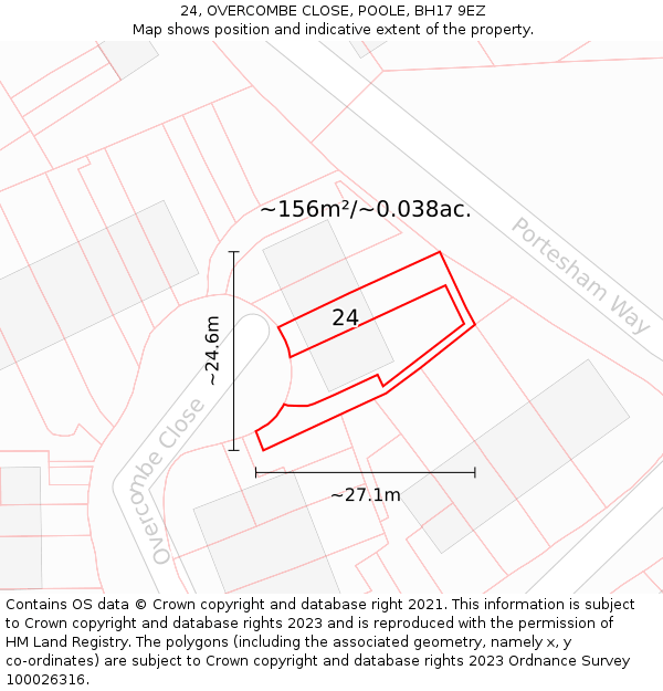 24, OVERCOMBE CLOSE, POOLE, BH17 9EZ: Plot and title map