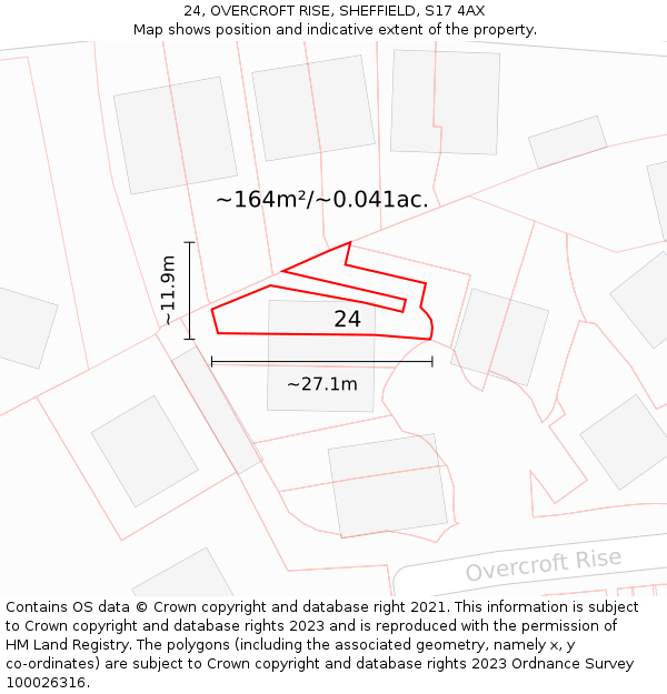24, OVERCROFT RISE, SHEFFIELD, S17 4AX: Plot and title map