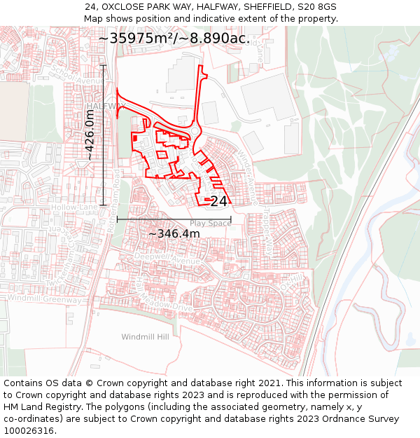 24, OXCLOSE PARK WAY, HALFWAY, SHEFFIELD, S20 8GS: Plot and title map