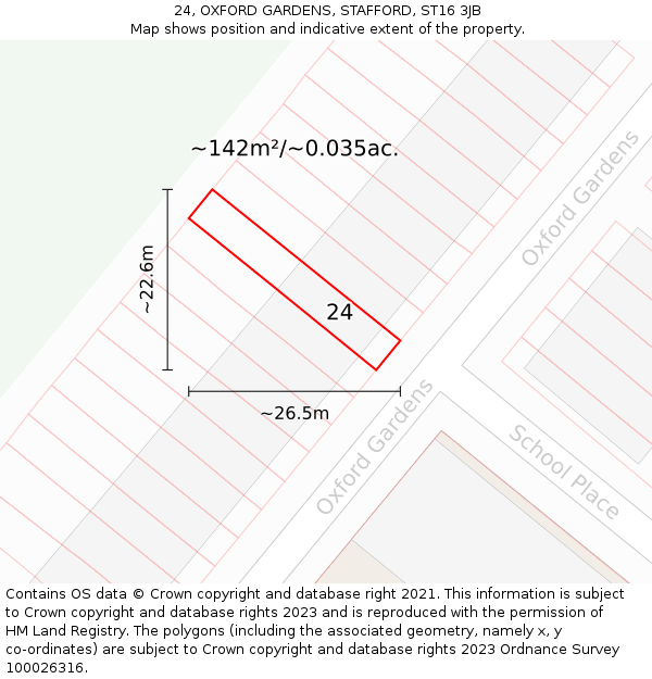 24, OXFORD GARDENS, STAFFORD, ST16 3JB: Plot and title map