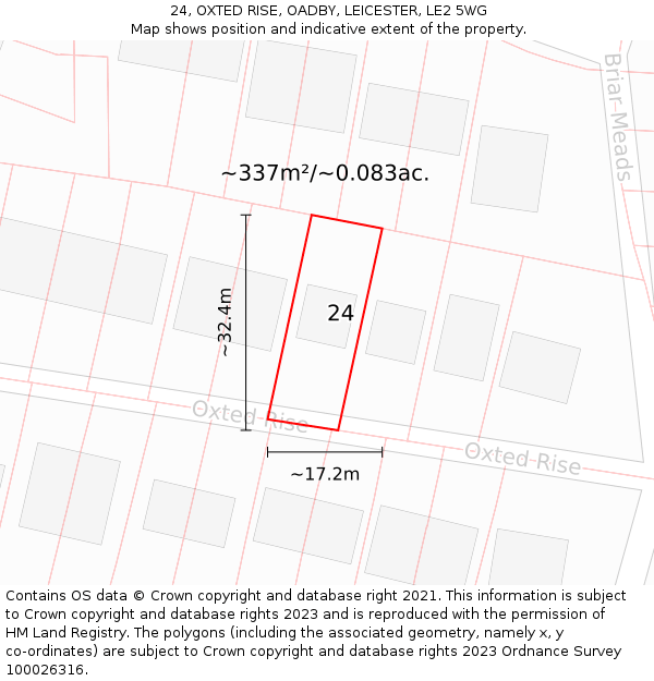 24, OXTED RISE, OADBY, LEICESTER, LE2 5WG: Plot and title map