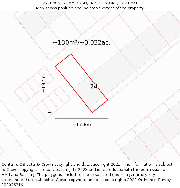 24, PACKENHAM ROAD, BASINGSTOKE, RG21 8XT: Plot and title map