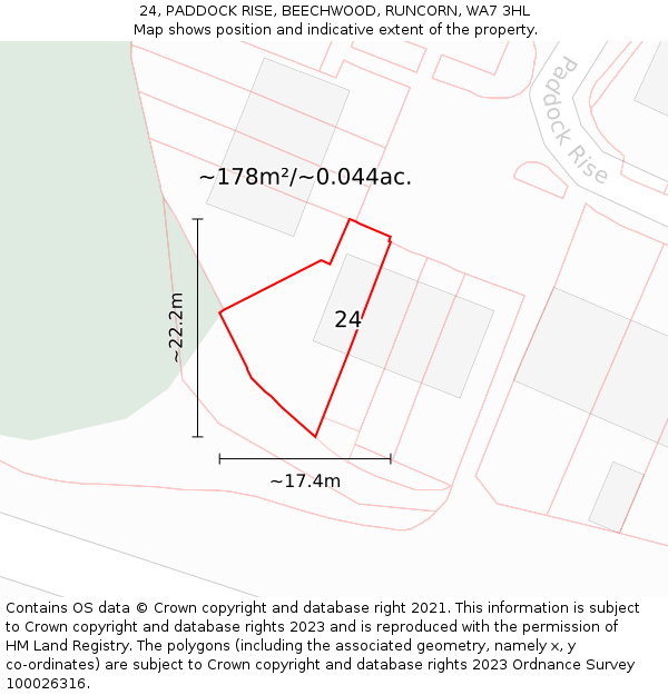 24, PADDOCK RISE, BEECHWOOD, RUNCORN, WA7 3HL: Plot and title map