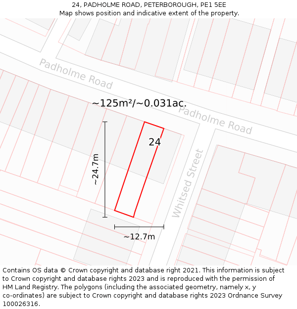 24, PADHOLME ROAD, PETERBOROUGH, PE1 5EE: Plot and title map