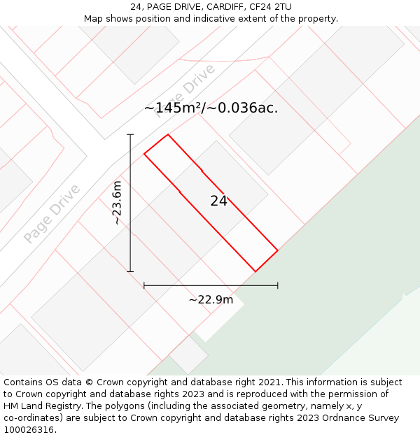 24, PAGE DRIVE, CARDIFF, CF24 2TU: Plot and title map