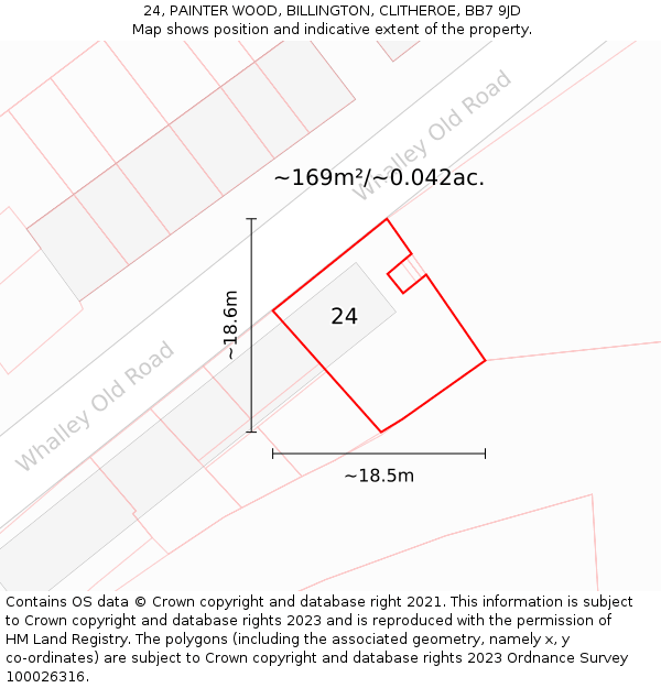 24, PAINTER WOOD, BILLINGTON, CLITHEROE, BB7 9JD: Plot and title map