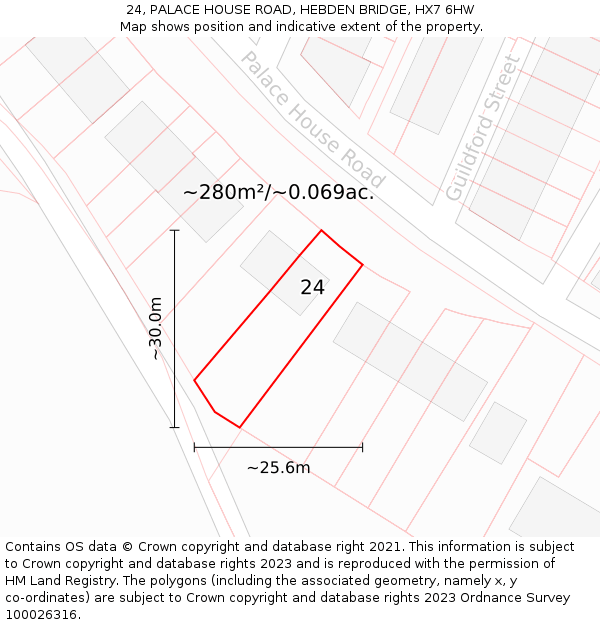 24, PALACE HOUSE ROAD, HEBDEN BRIDGE, HX7 6HW: Plot and title map