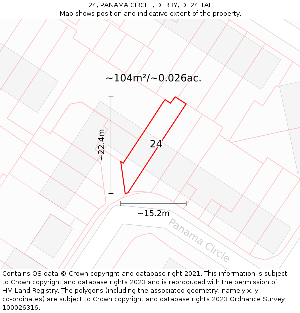 24, PANAMA CIRCLE, DERBY, DE24 1AE: Plot and title map