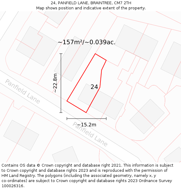 24, PANFIELD LANE, BRAINTREE, CM7 2TH: Plot and title map
