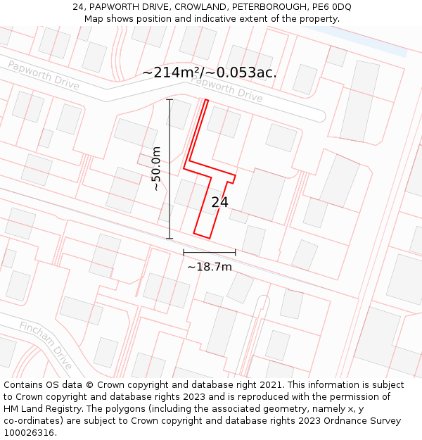 24, PAPWORTH DRIVE, CROWLAND, PETERBOROUGH, PE6 0DQ: Plot and title map